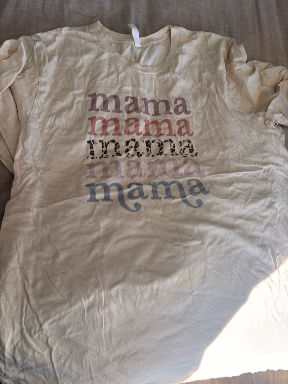 Gildan Cream 'mama' Graphic Tee with Pastel and Leopard Print